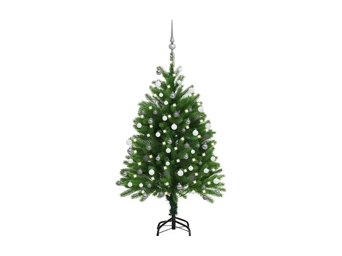 Árbol de Navidad preiluminado con luces y bolas verde 120 cm