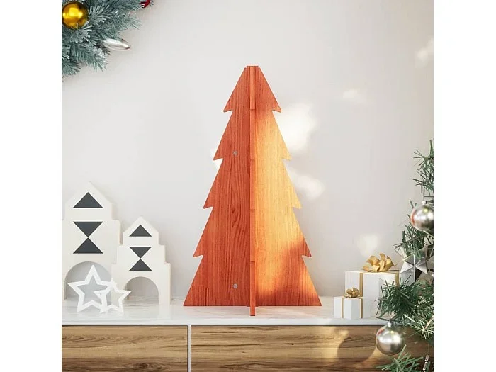 Árbol Navidad de adorno madera maciza pino marrón cera 69,5 cm