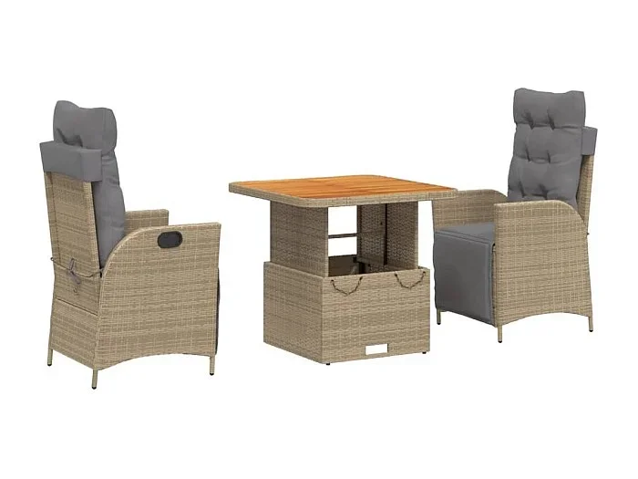 Arde Set comedor de jardín 3 pzas con cojines ratán sintético beige