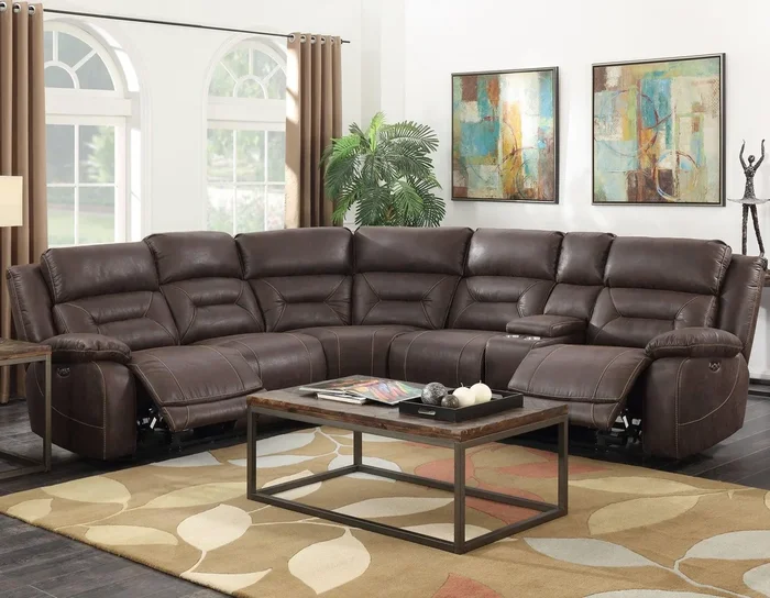 Aria Saddle Brown 3-Piece Dual-Power Reclining Sectional
