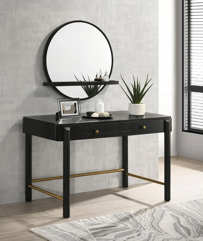 Arini Black 2-piece Makeup Vanity Table and Mirror Set