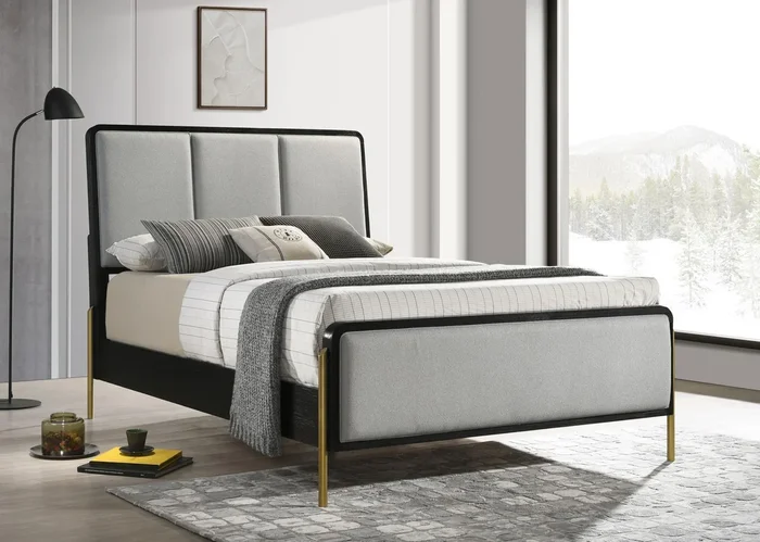 Arini Black and Gray Eastern King Bed with Upholstered Headboard