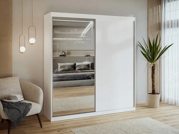 Armario 2 puertas correderas – Con espejo – 200 cm de ancho – Blanco – OCHIRA