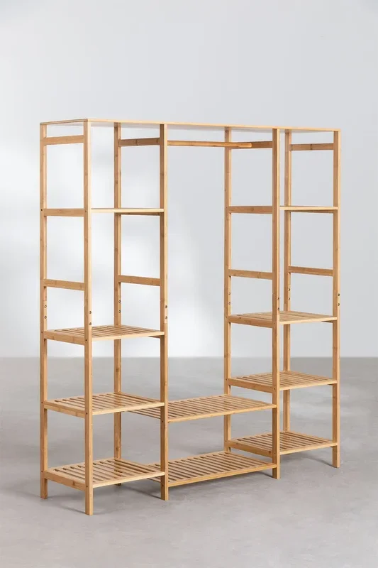 Armario Abierto con Estanterías en Madera de Bambú Krauford Madera Natural – SKLUM