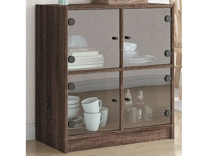 Armario auxiliar puertas de vidrio marrón roble 68x37x75,5 cm ES152949