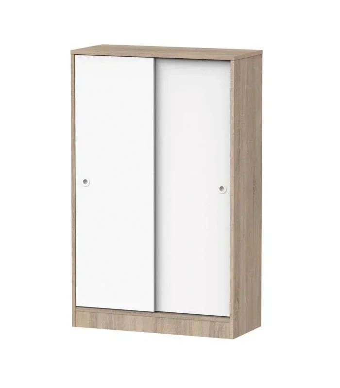Armario bajo multiusos Tibet 2 correderas acabado roble cambrian/blanco, 120 cm(alto)74 cm(ancho)33 cm(largo)