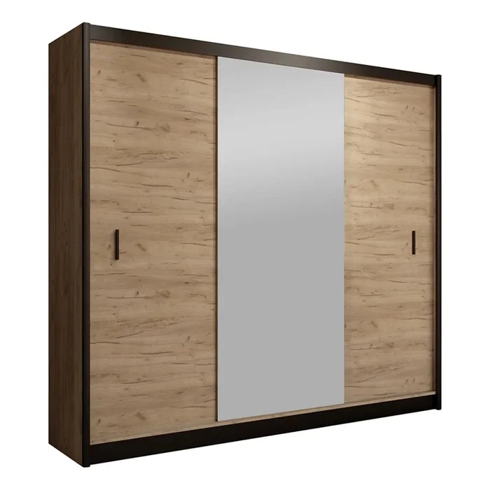 Armario con espejo MIRO 203×215 cm roble craft/negro