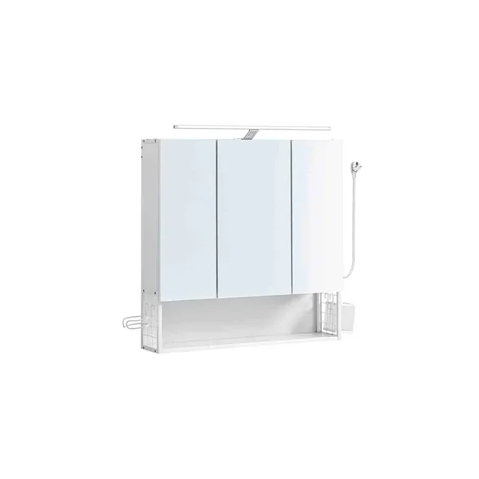 Armario de Baño con Espejo 3 Puertas Blanco Nube y Verde Claro Dorado-VASAGLE