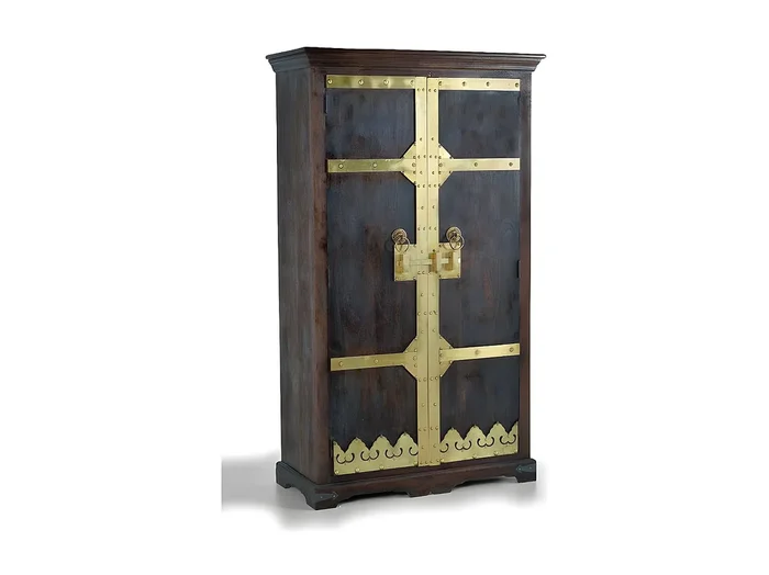 Armario madera y detalles en bronce color nogal oscuro 190x110x50