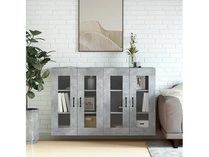 Armarios de pared 2 uds madera de ingeniería gris hormigón