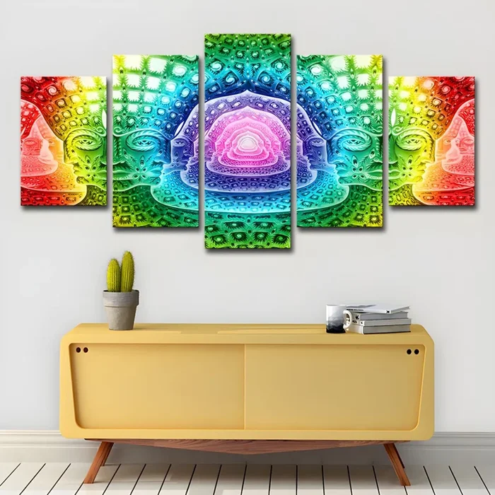 Arte de pared budista religioso moderno en lienzo de varias piezas verde para sala de estar