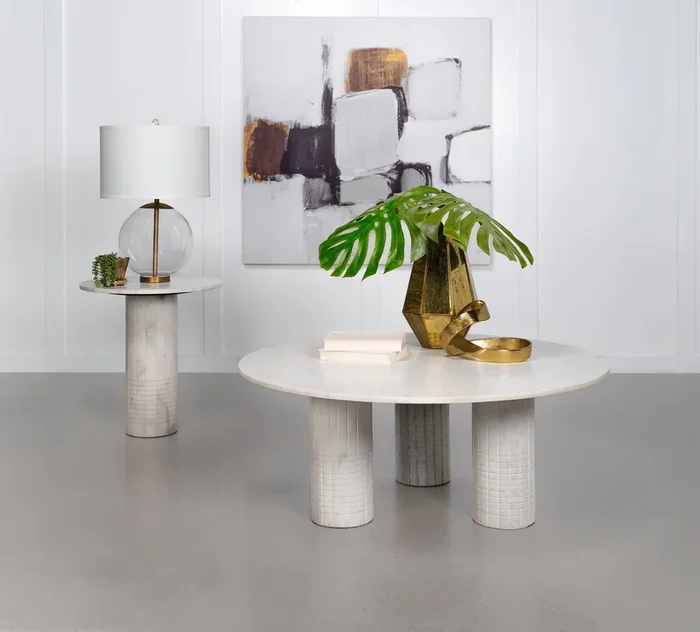Astoria White 2-Piece Marble Coffee and End Table Set
