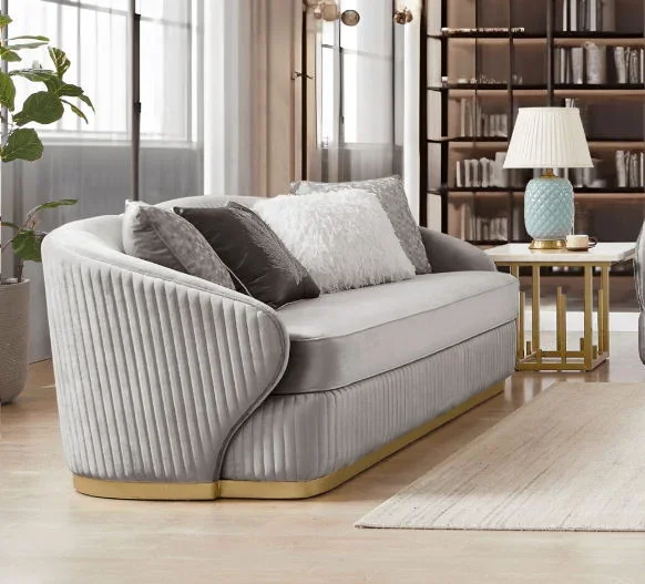 Asyiah Gray/Gold Luxury Velvet Loveseat