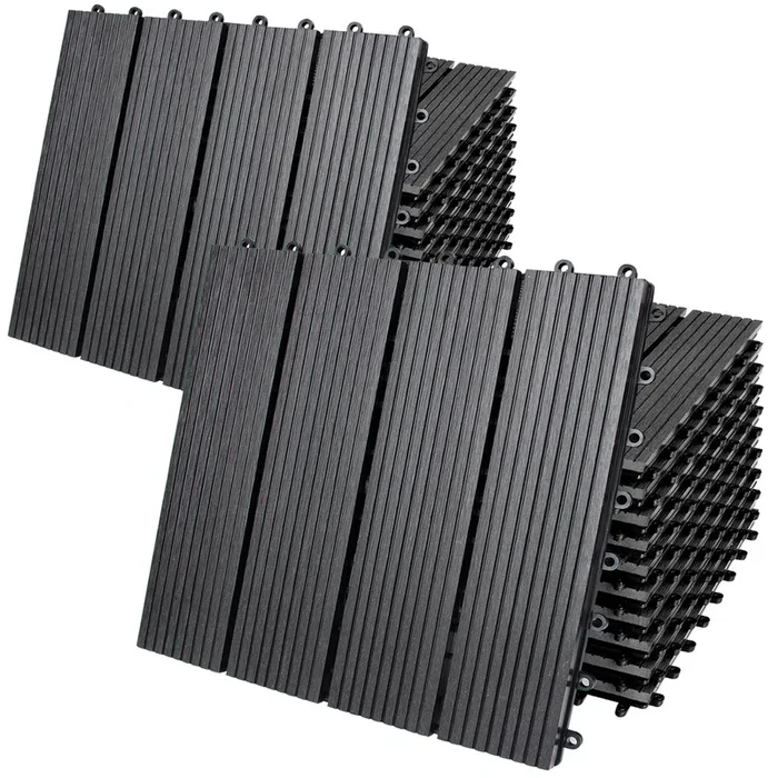 Baldosas de WPC set de 22 antracita clásico 30x30cm clips