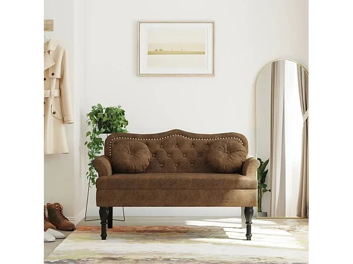 Banco con cojines marrón 120,5x65x75 cm símil piel ante