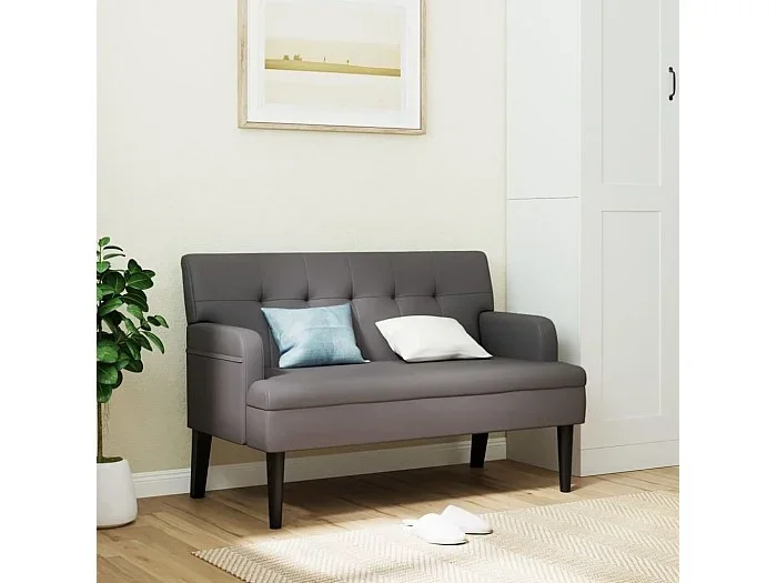Banco con respaldo cuero sintético gris 112×65,5×75 cm