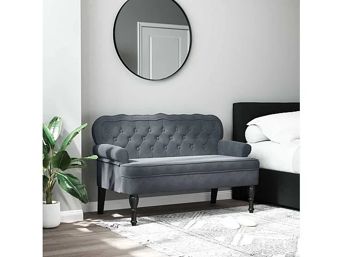 Banco con respaldo gris oscuro 119,5×64,5×75 cm terciopelo