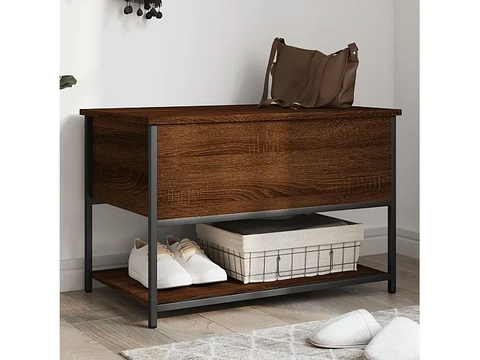 Banco de almacenaje roble marrón 70×42,5×47 cm madera contrachapada