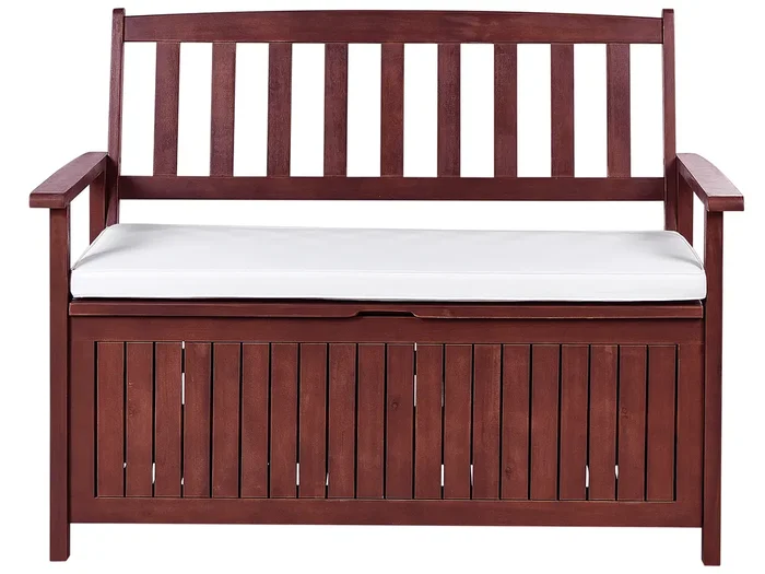 Banco de jardín con cojín SOVANA 120 cm con almacenaje Madera de acacia Blanco
