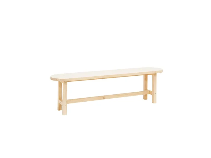 Banco de madera de abeto ovalado Decowood para interiores en color natural de 140x45cm – OLIVIA – DECOWOOD