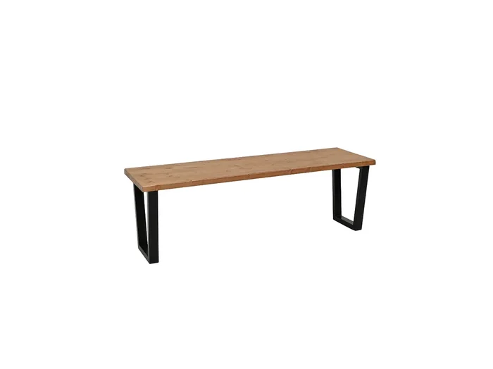 Banco de madera de pino rectangular Decowood para interiores en color roble oscuro con patas de hierro negras de 180cm estilo industrial – GALA – DECOWOOD