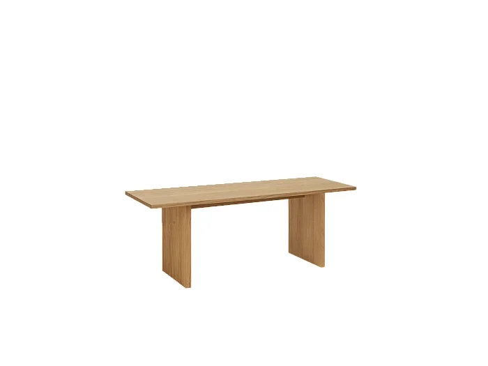 Banco de madera maciza rectangular Decowood para interiores con patas ranuradas en color roble medio de 120x45cm – BALI – DECOWOOD