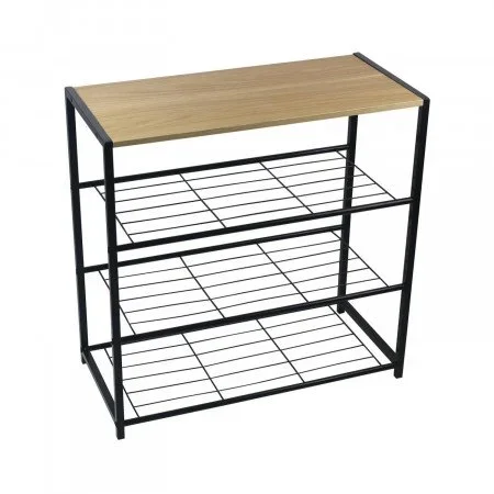 Banco Zapatero Estilo Industrial 3 Baldas Erbu Negro/Marrón 63x30x63cm O91