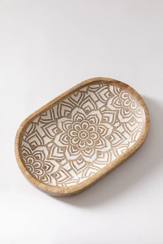 Bandeja decorativa en madera de mango Breda Blanco – SKLUM