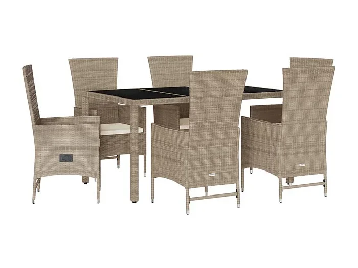 Barnesville Set comedor de jardín 7 pzas con cojines ratán sintético beige