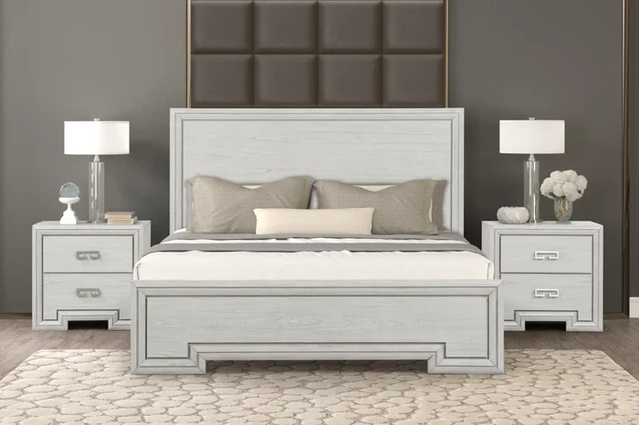 Basilone Rustic White Queen Bed