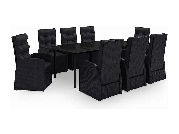 Batur Juego de comedor de jardín 9 piezas con cojines negro