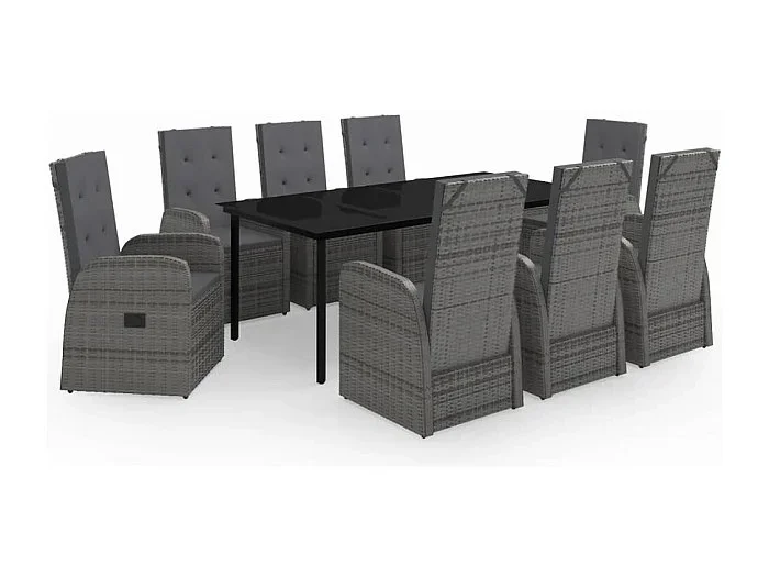 Batur Juego de comedor de jardín 9 pzas con cojines gris