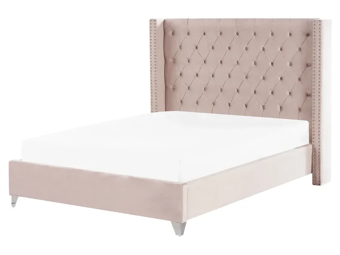 Bed Velvet LUBBON 160 x 200 cm (EU King Size) Pastel Pink