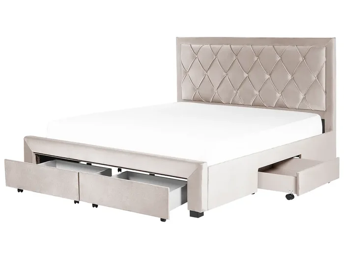 Bed with Storage Drawers Velvet LIEVIN 180 x 200 cm (EU Super King) Beige