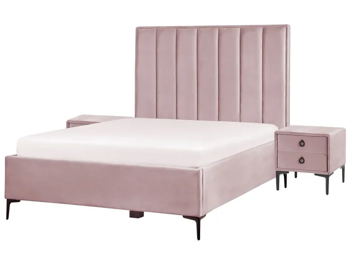 Bedroom Set Velvet SEZANNE 140 x 200 cm (EU Double) Pink