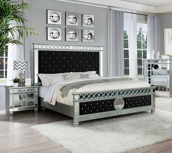 Bella Black Velvet Queen Bed
