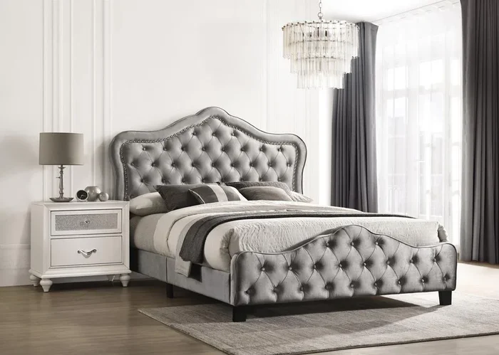 Bella Gray Upholstered Tufted Panel Bed
