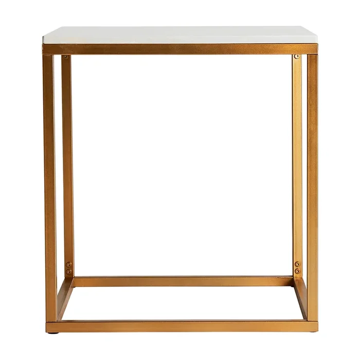 Bleg Mesa Auxiliar, de Hierro, en color Blanco/Oro, de 50x50x55cm – Lastdeco