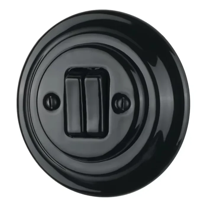 Bohemia-Design – Interruptor doble retro de porcelana con marco n.º 6+6, negro