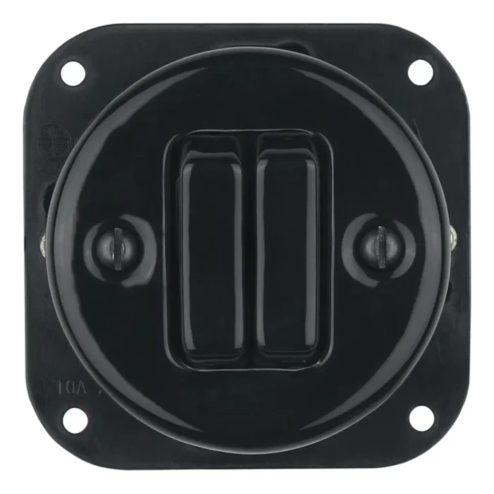 Bohemia-Design – Interruptor doble retro de porcelana sin marco n.º 5 negro