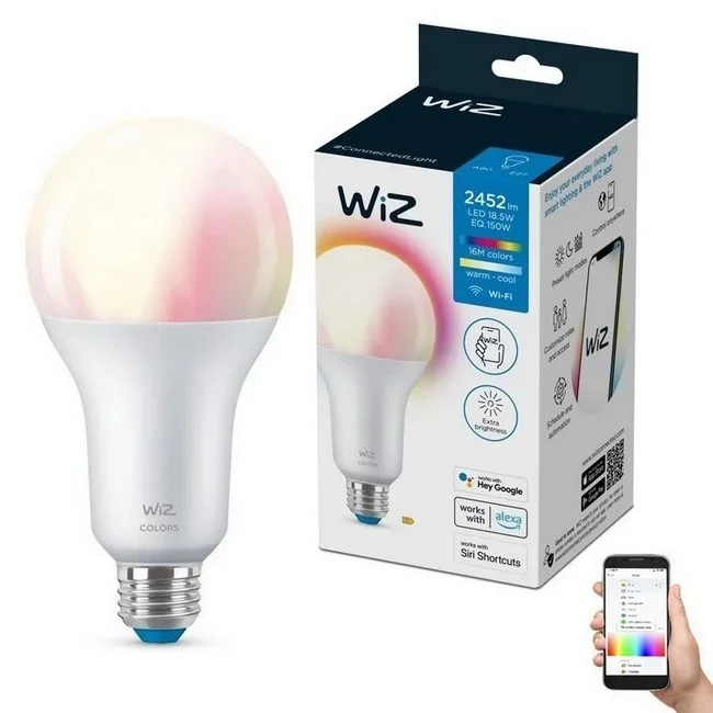 Bombilla LED RGBW regulable A80 E27/18,5W/230V 2200-6500K CRI 90 Wi-Fi – WiZ