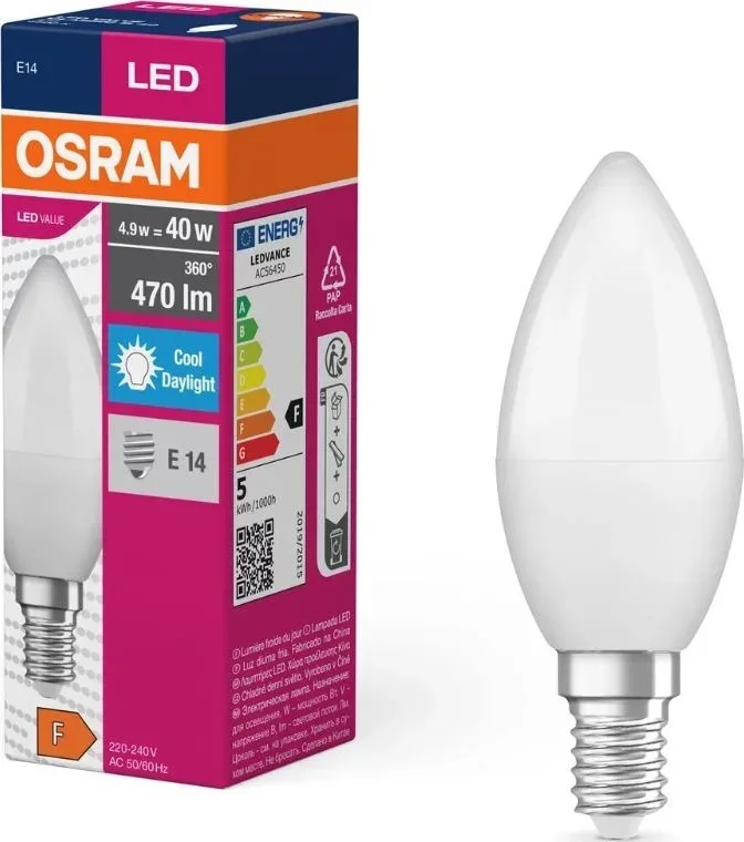 Bombilla LED VALUE B40 E14/4,9W/230V 6500K – Osram