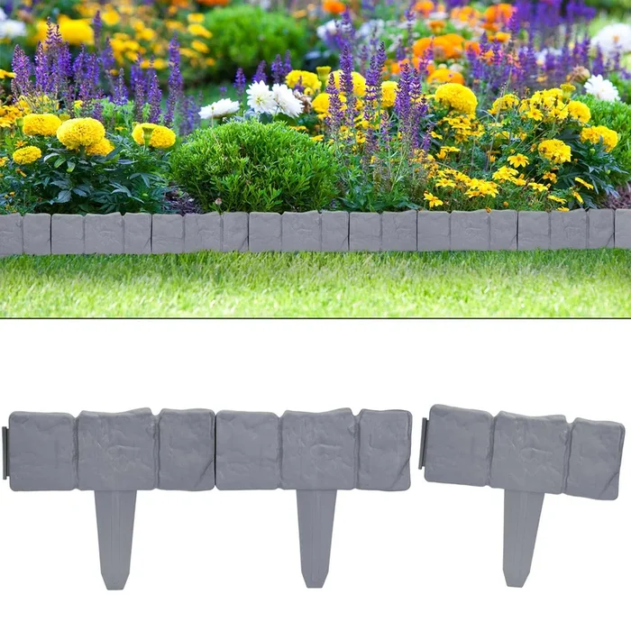 Bordura jardín 4 paquetes plástico aspecto granito 10m
