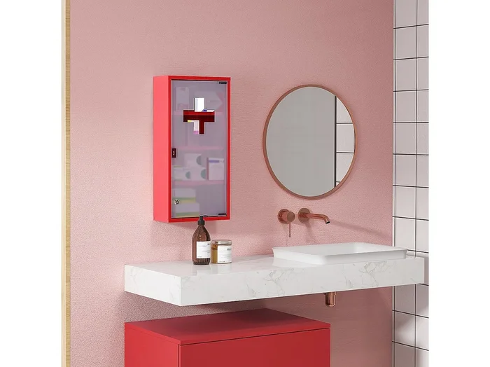 Botiquín de pared metálico con puerta de cristal esmerilado con cerradura 60x30x12 cm