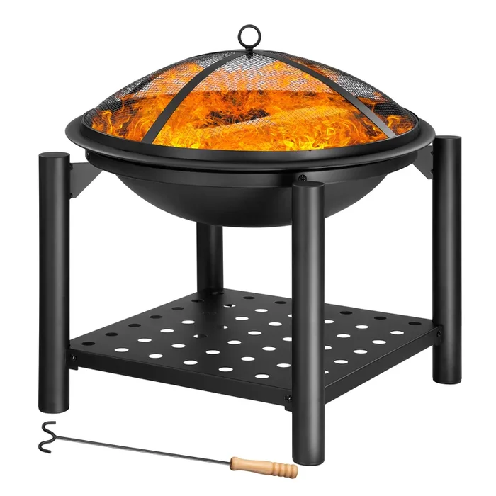 Brasero y soporte de acero pulverizado color negro
