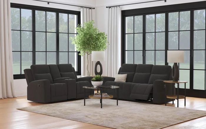 Brentwood Dark Charcoal 2-piece Upholstered Motion Reclining Sofa Set