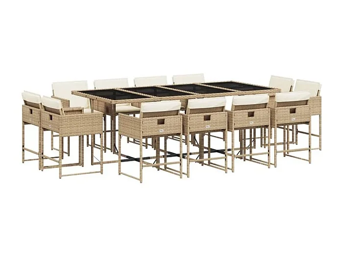 Brienne Set comedor de jardín con cojines 13 pzas ratán sintético beige