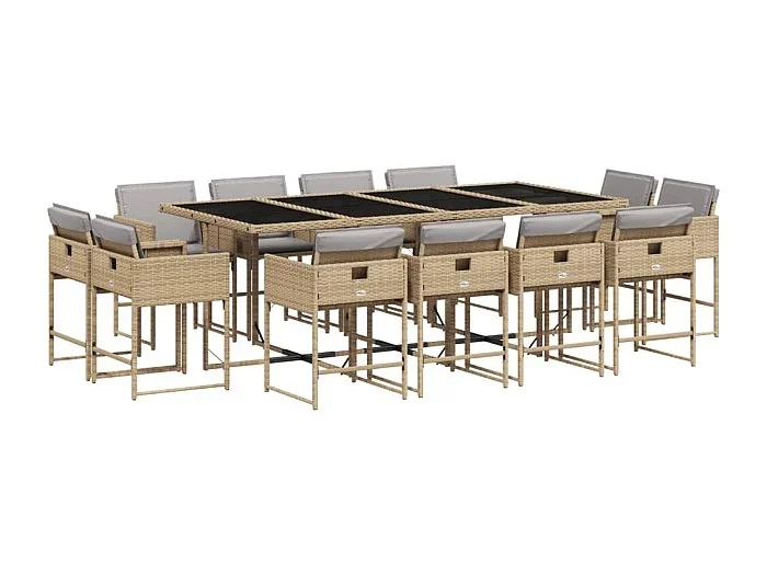 Brienne Set comedor de jardín con cojines 13 pzas ratán sintético beige
