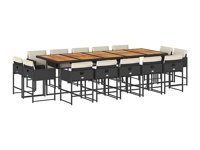 Brienne Set comedor de jardín con cojines 15 pzas ratán sintético negro