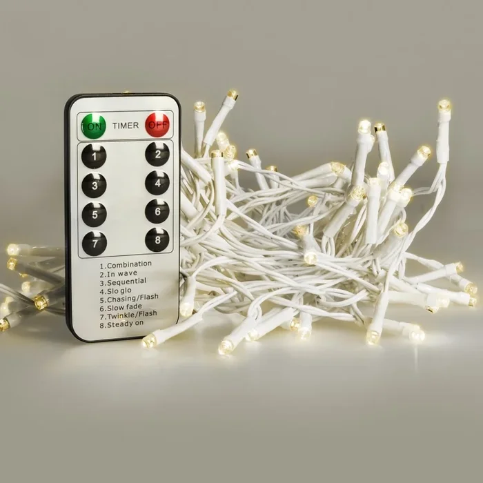 Brilagi – Cadena navideña LED para exterior 120xLED/8 funciones/3xAA 9,5m blanco IP44 blanco cálido + control remoto